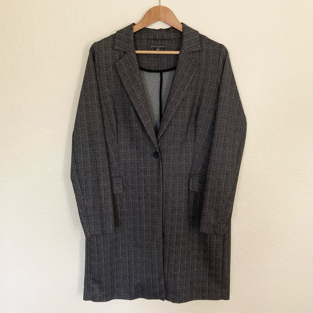 Adrianna Papell Long Plaid Knit Blazer Jacket | Size M